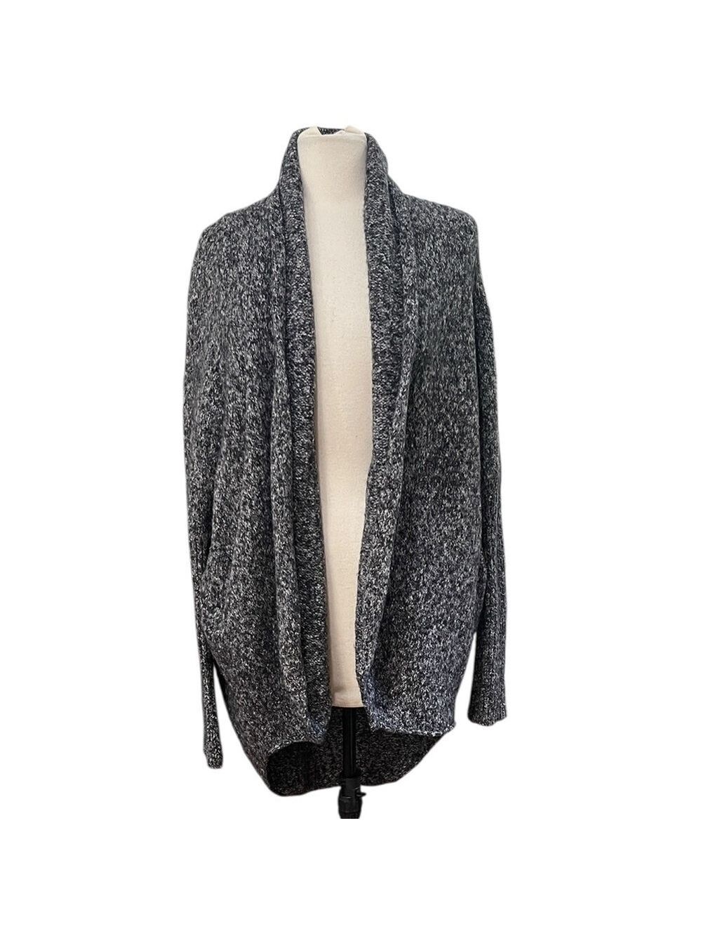 Ever Cocoon Style High Low Open Front Sweater SZ L Black Grey